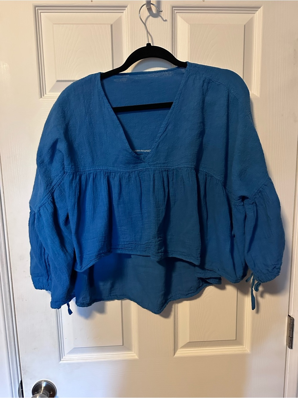 Etsy Blue V-Neck Peasant Blouse - Women's Top